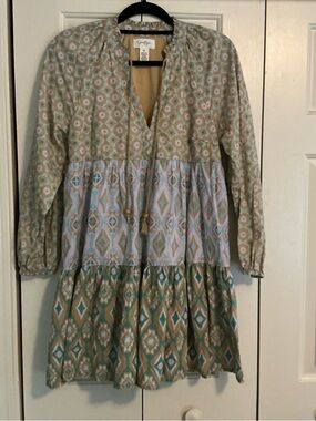 Jessica Simpson Girls' Tiered Boho Dress in Beige, Aqua, Pink